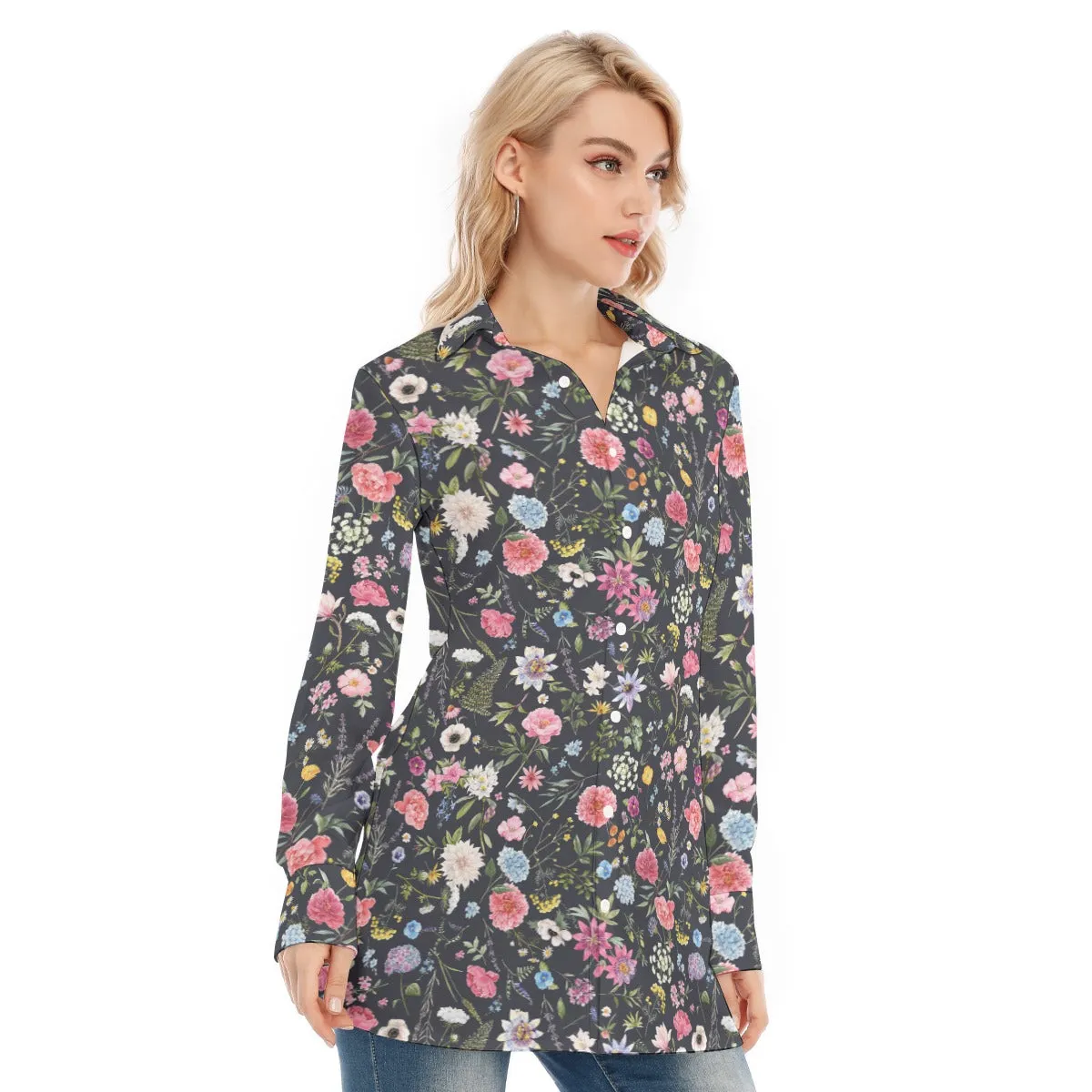Bohemian Black Floral Women's Long Sleeve Shirt