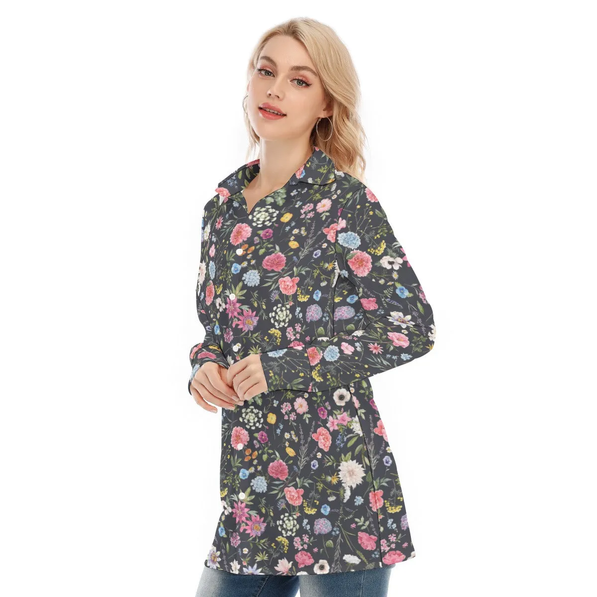 Bohemian Black Floral Women's Long Sleeve Shirt