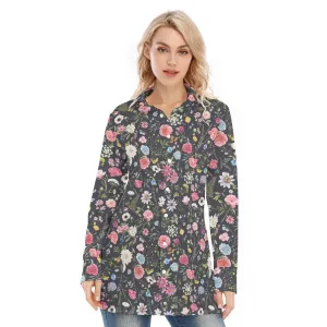 Bohemian Black Floral Women's Long Sleeve Shirt