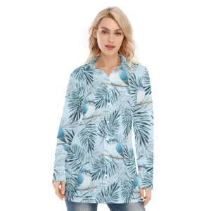 Bohemian Blue Bird of Prey Floral Women's Long Sleeve Shirt