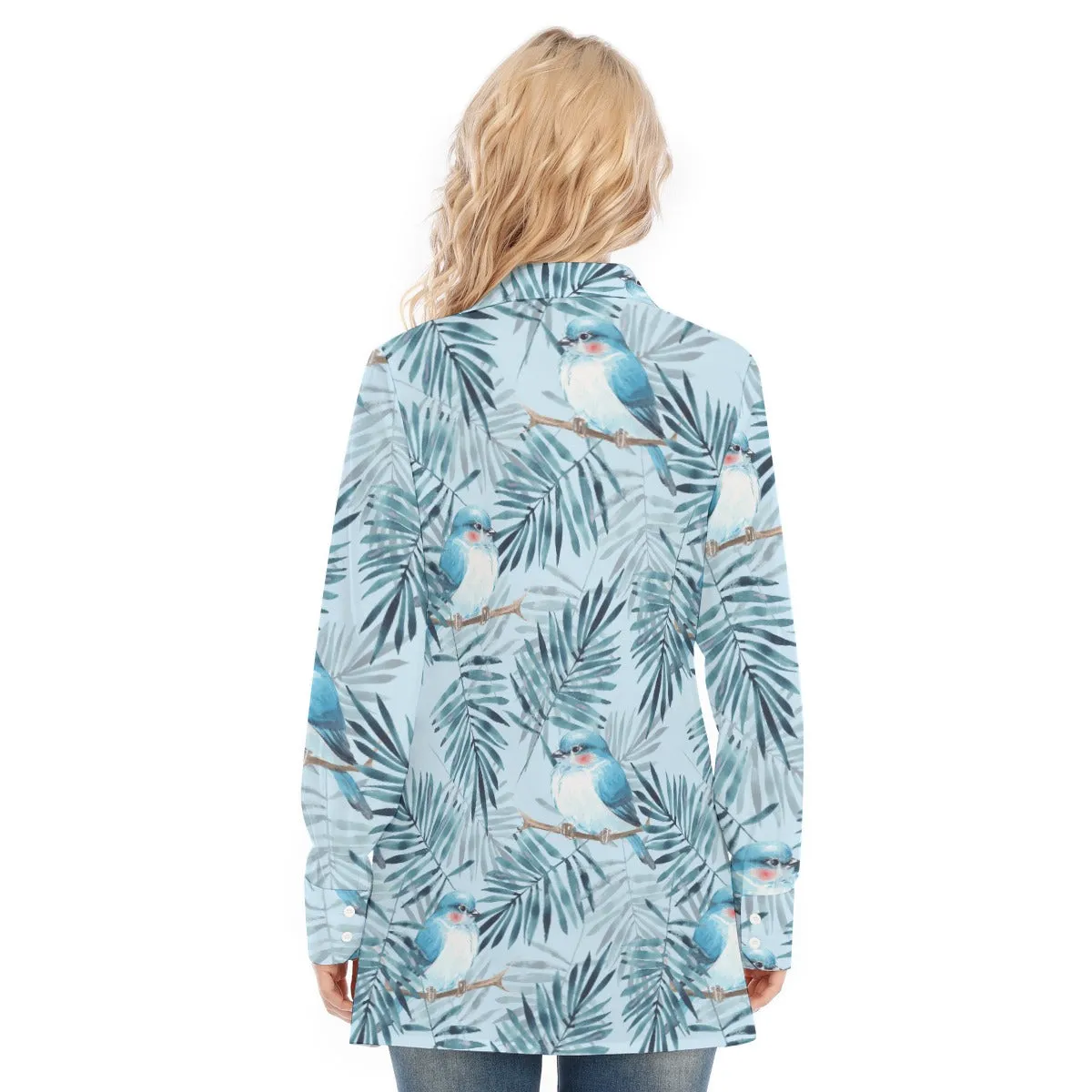 Bohemian Blue Bird of Prey Floral Women's Long Sleeve Shirt