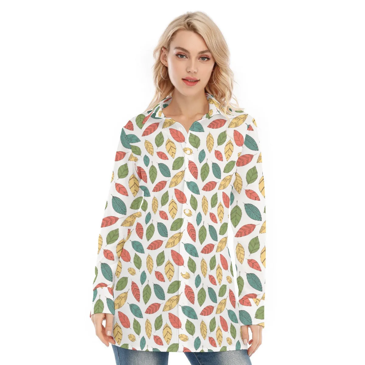 Bohemian Floral Leaf Women's Long Sleeve Shirt