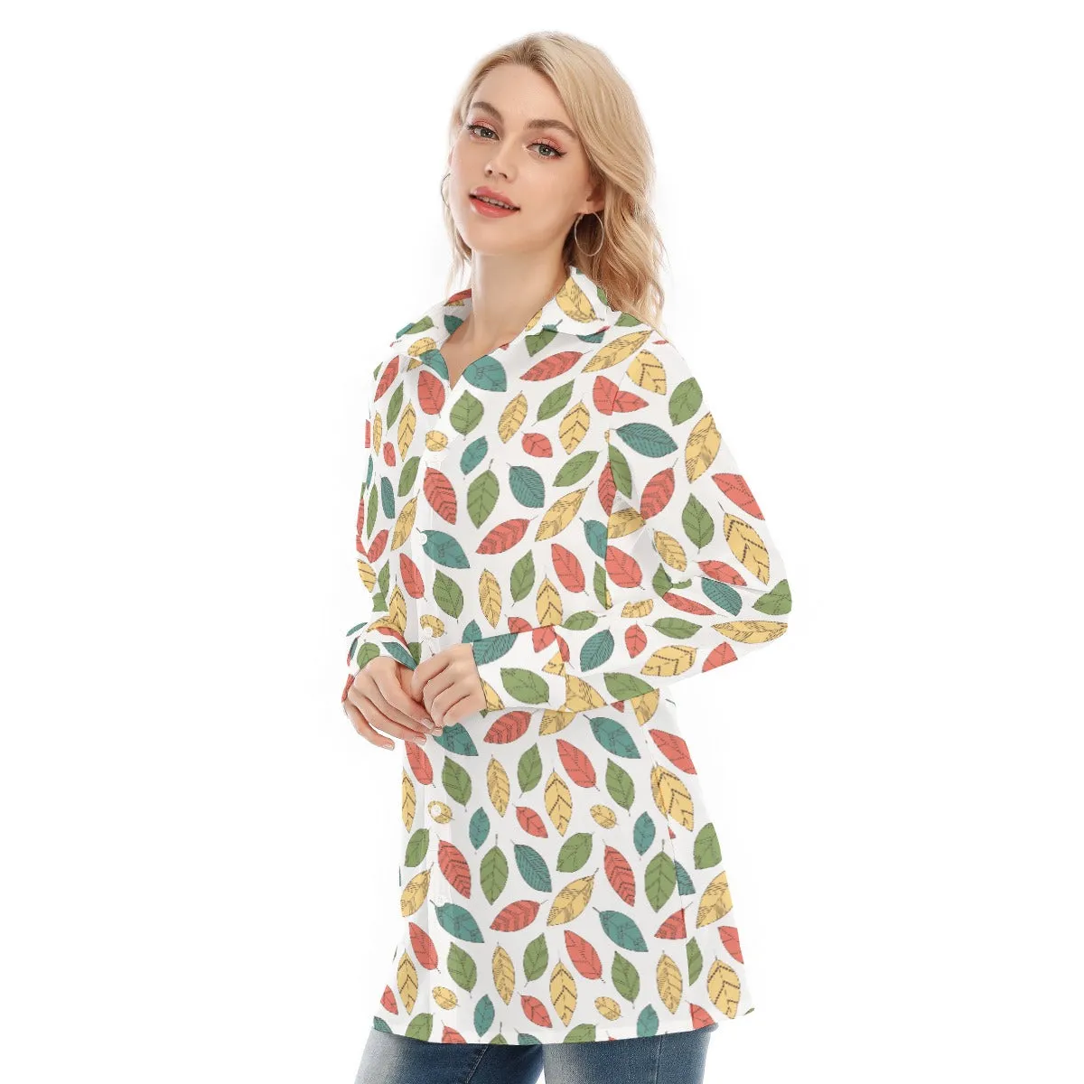 Bohemian Floral Leaf Women's Long Sleeve Shirt