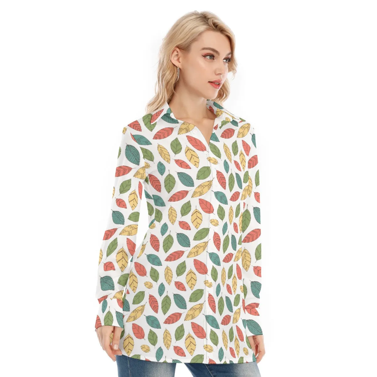 Bohemian Floral Leaf Women's Long Sleeve Shirt
