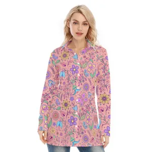 Bohemian Pink Butterfly Printed Women's Long Sleeve Shirt