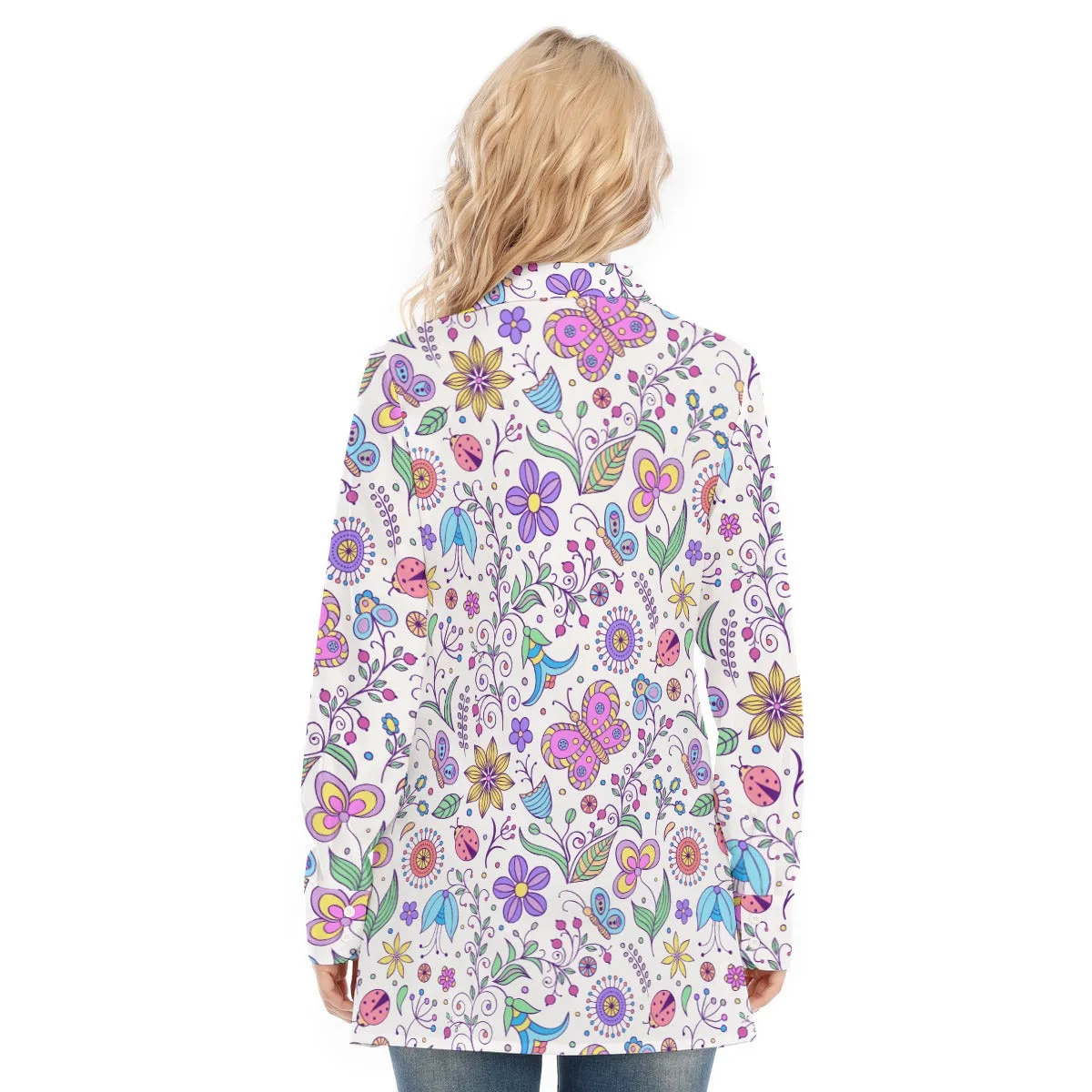 Bohemian Purple Butterfly Print Women's Long Sleeve Shirt