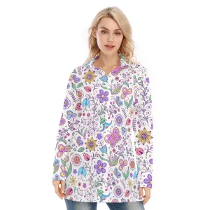 Bohemian Purple Butterfly Print Women's Long Sleeve Shirt