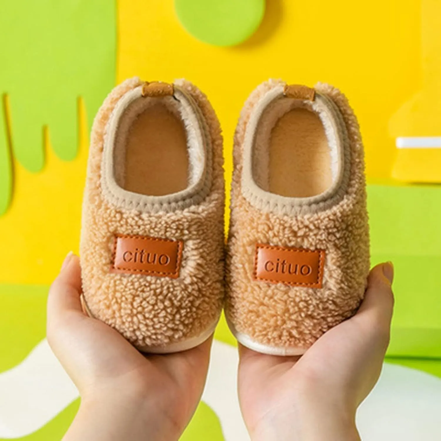 Childrens Girl Cotton Shoes Solid Color Fashion Soft Sole Winter Warm Indoor Non Slip Cotton Shoes