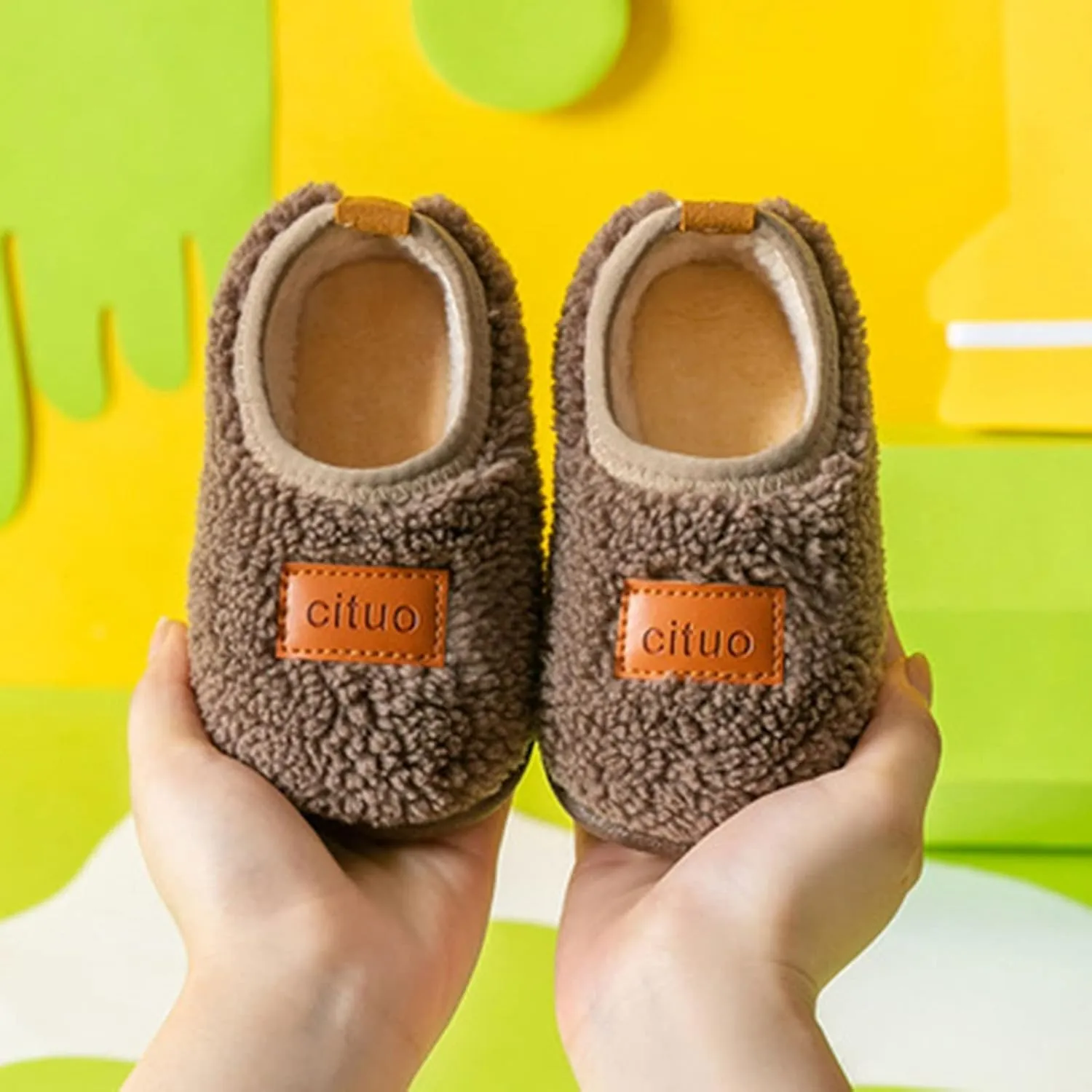 Childrens Girl Cotton Shoes Solid Color Fashion Soft Sole Winter Warm Indoor Non Slip Cotton Shoes