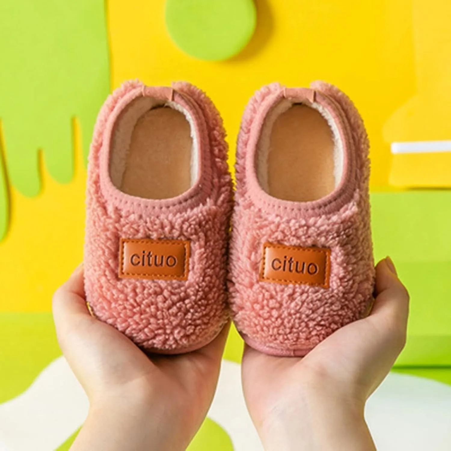 Childrens Girl Cotton Shoes Solid Color Fashion Soft Sole Winter Warm Indoor Non Slip Cotton Shoes