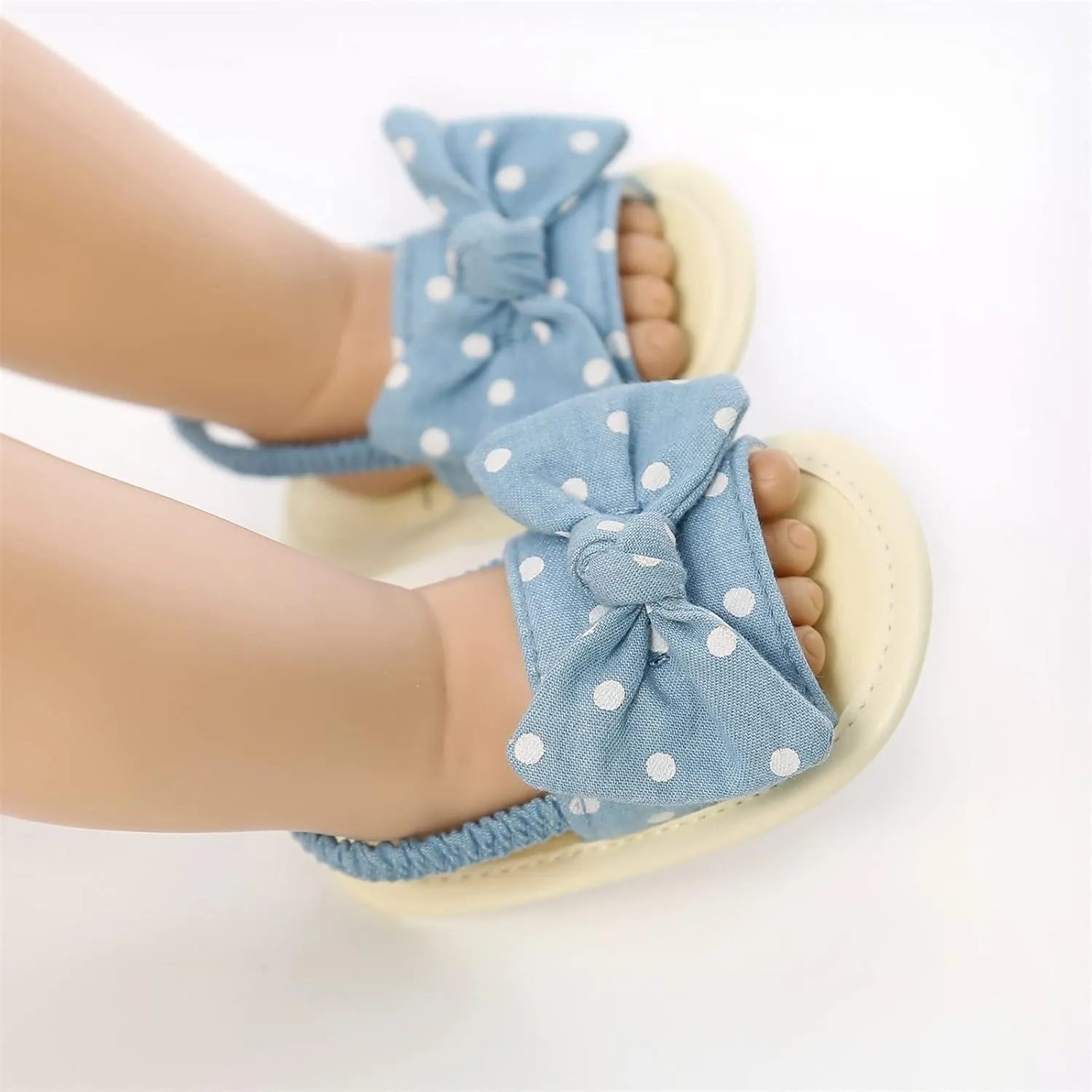 EnJoCho Baby Girls Dot Stripe Summer Sandals Soft Sole Bowknots Flats Toddler First Walkers Crib Shoes Prewalker Sandals