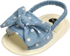 EnJoCho Baby Girls Dot Stripe Summer Sandals Soft Sole Bowknots Flats Toddler First Walkers Crib Shoes Prewalker Sandals