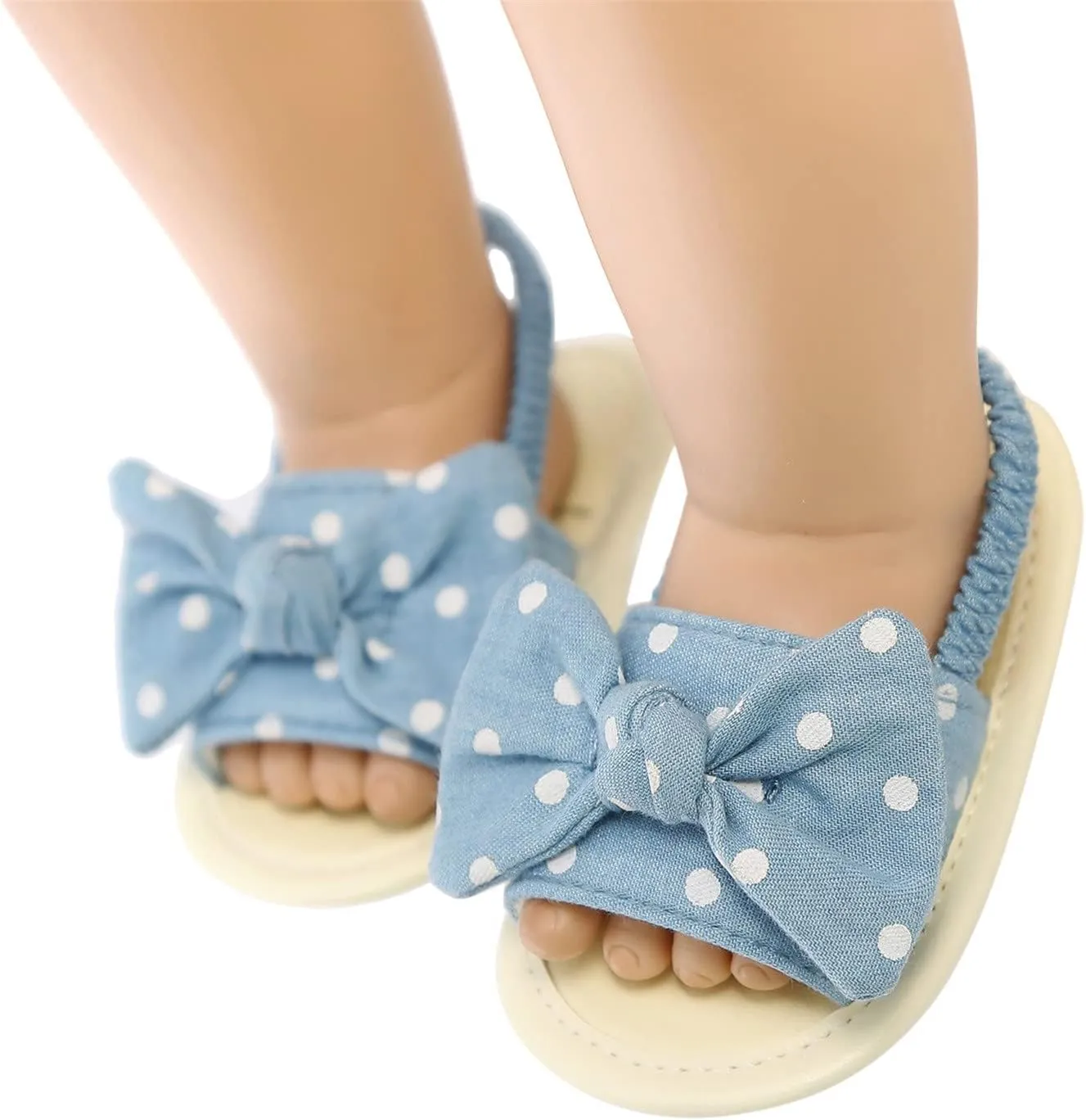 EnJoCho Baby Girls Dot Stripe Summer Sandals Soft Sole Bowknots Flats Toddler First Walkers Crib Shoes Prewalker Sandals