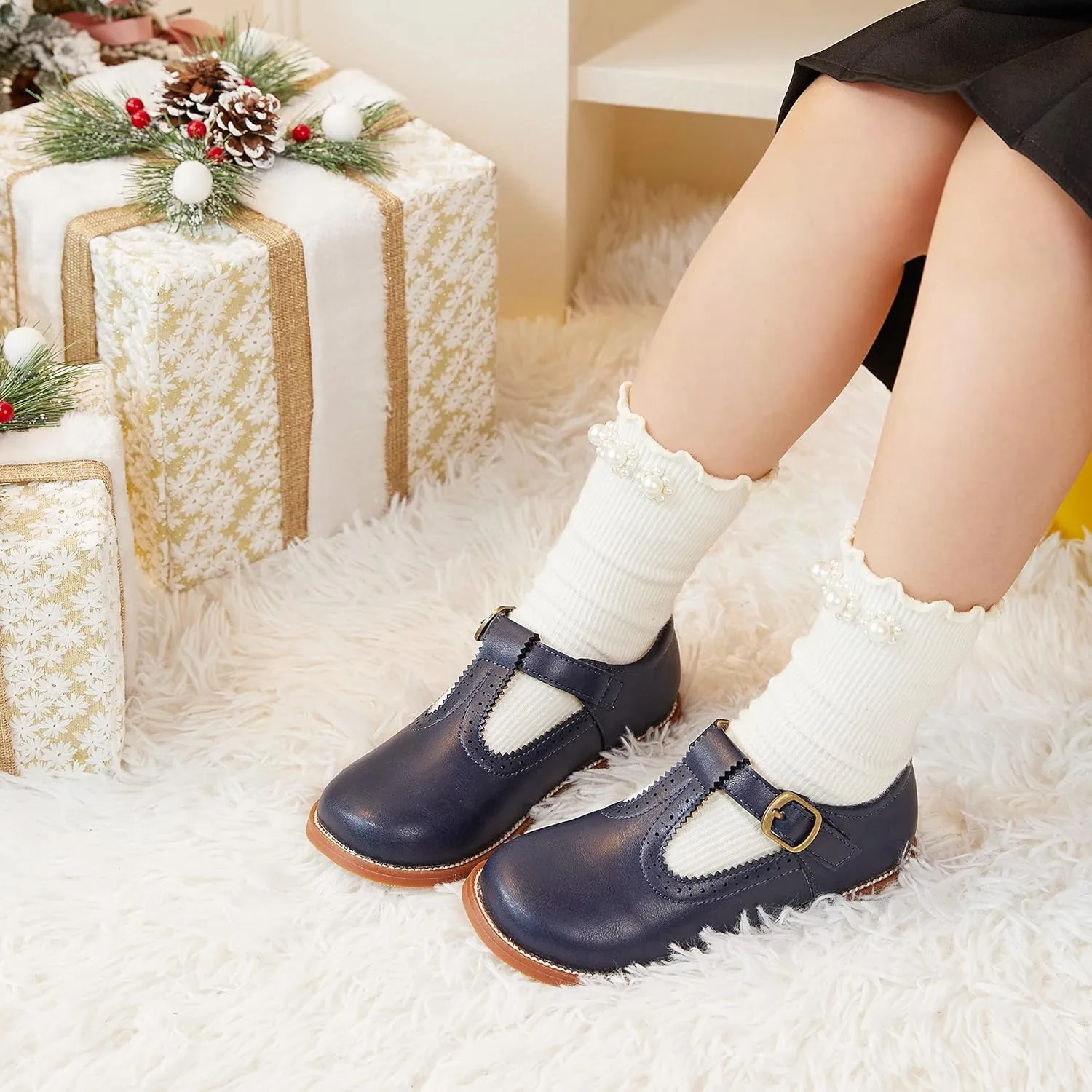 GINFIVE Toddler Little Girls Mary Janes Flats Girls Dress Shoes Kids Shoes