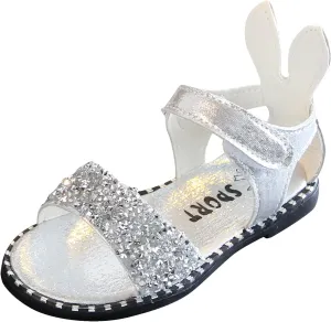 Girls Kids Pearl Glitter Rubber Sandals Gldiator Open Toe Ankle Wide Shoes Baby Childrens Flat Soft Non Slip Slipper