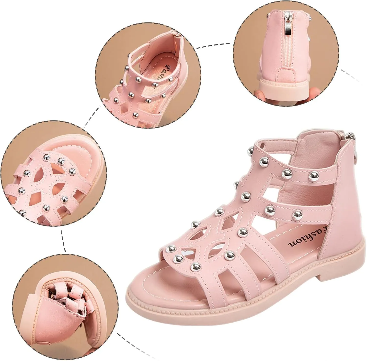 Girls Kids Short Gldiator Sandals Shoes Ankle Rubber Leather Non Slip Shoes Baby Toddler Side Zipper Summer Casual