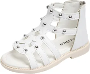 Girls Kids Short Gldiator Sandals Shoes Ankle Rubber Leather Non Slip Shoes Baby Toddler Side Zipper Summer Casual