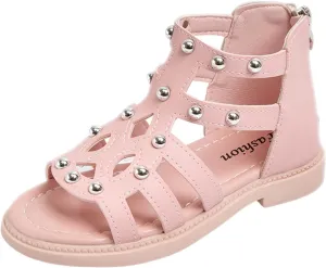 Girls Kids Short Gldiator Sandals Shoes Ankle Rubber Leather Non Slip Shoes Baby Toddler Side Zipper Summer Casual