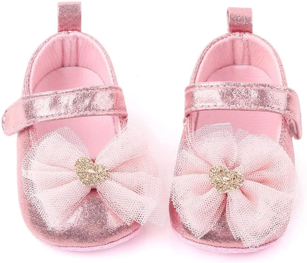 Infant Baby Girl Shoes Non-Slip Rubber Sole Soft Leather with Bowknot Mary Jane Shoes Flats Toddler First Walkers 0-18 Months