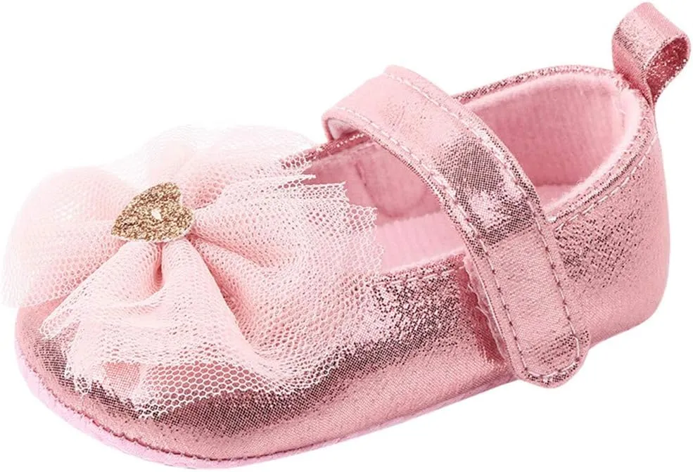 Infant Baby Girl Shoes Non-Slip Rubber Sole Soft Leather with Bowknot Mary Jane Shoes Flats Toddler First Walkers 0-18 Months