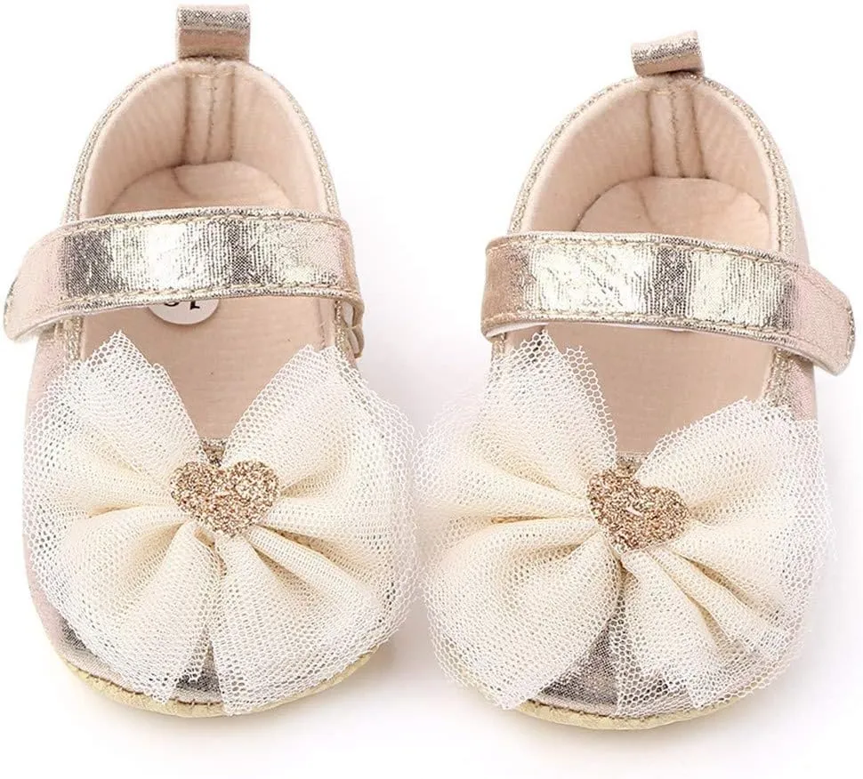 Infant Baby Girl Shoes Non-Slip Rubber Sole Soft Leather with Bowknot Mary Jane Shoes Flats Toddler First Walkers 0-18 Months