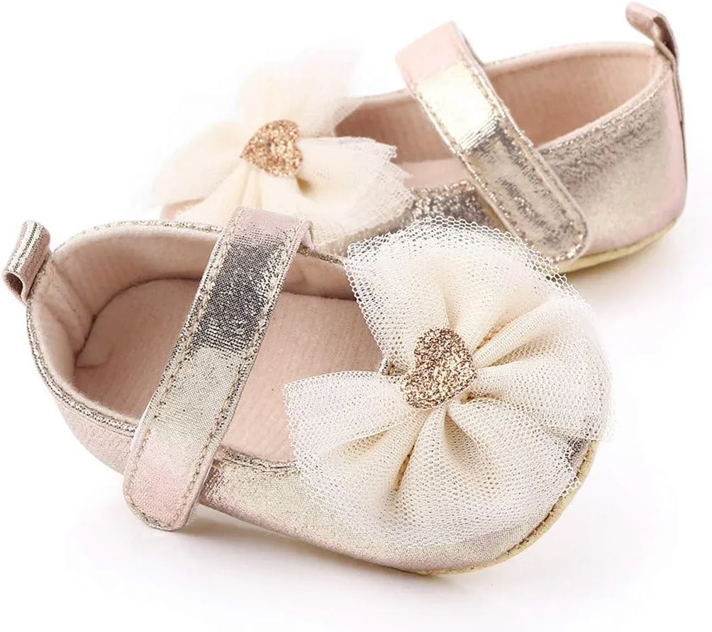 Infant Baby Girl Shoes Non-Slip Rubber Sole Soft Leather with Bowknot Mary Jane Shoes Flats Toddler First Walkers 0-18 Months