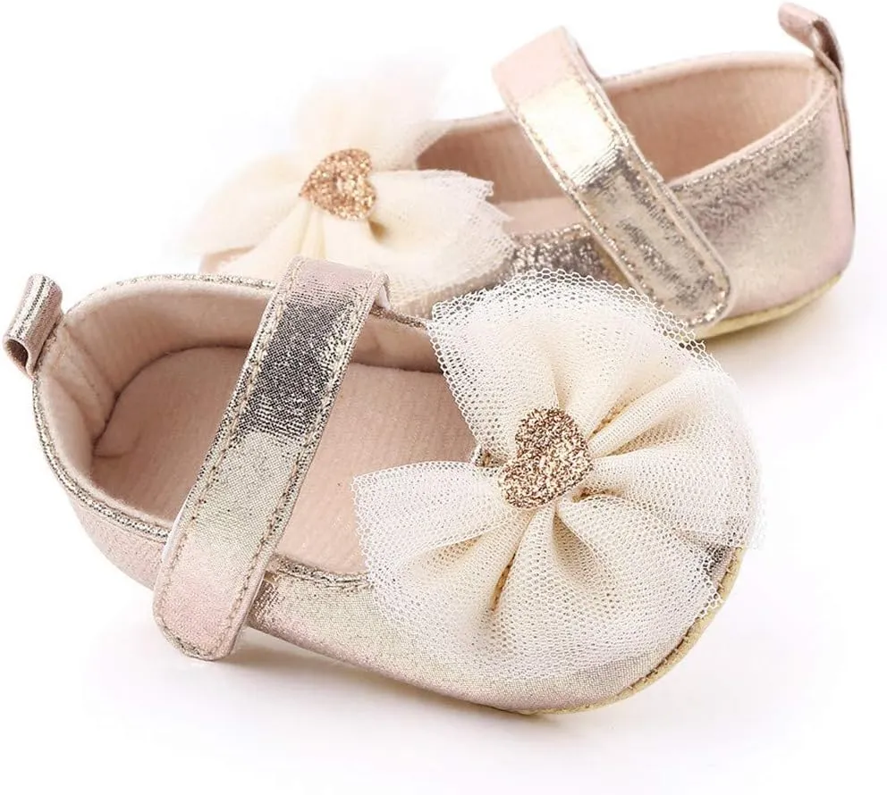 Infant Baby Girl Shoes Non-Slip Rubber Sole Soft Leather with Bowknot Mary Jane Shoes Flats Toddler First Walkers 0-18 Months