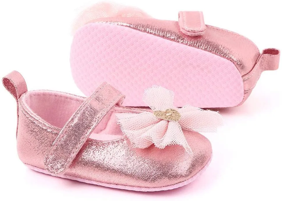 Infant Baby Girl Shoes Non-Slip Rubber Sole Soft Leather with Bowknot Mary Jane Shoes Flats Toddler First Walkers 0-18 Months