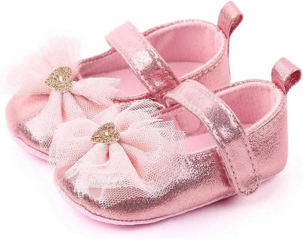 Infant Baby Girl Shoes Non-Slip Rubber Sole Soft Leather with Bowknot Mary Jane Shoes Flats Toddler First Walkers 0-18 Months