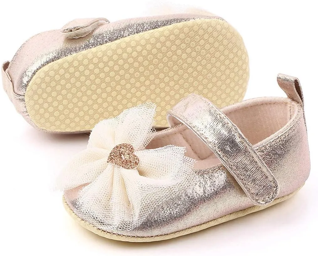 Infant Baby Girl Shoes Non-Slip Rubber Sole Soft Leather with Bowknot Mary Jane Shoes Flats Toddler First Walkers 0-18 Months
