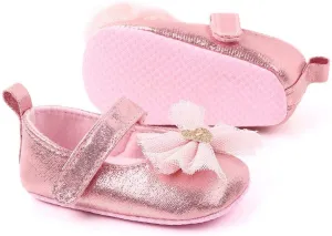 Infant Baby Girl Shoes Non-Slip Rubber Sole Soft Leather with Bowknot Mary Jane Shoes Flats Toddler First Walkers 0-18 Months