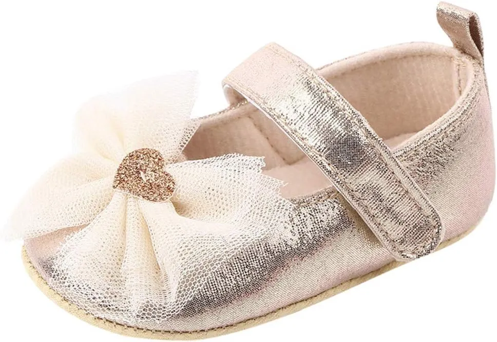 Infant Baby Girl Shoes Non-Slip Rubber Sole Soft Leather with Bowknot Mary Jane Shoes Flats Toddler First Walkers 0-18 Months