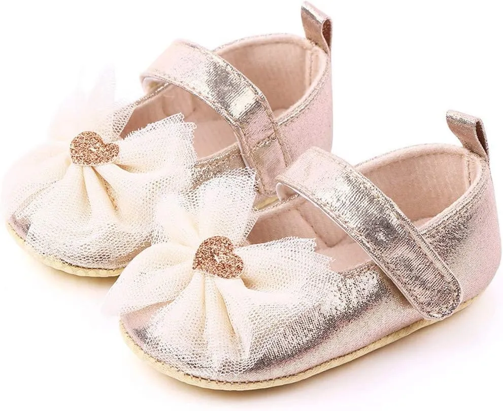 Infant Baby Girl Shoes Non-Slip Rubber Sole Soft Leather with Bowknot Mary Jane Shoes Flats Toddler First Walkers 0-18 Months