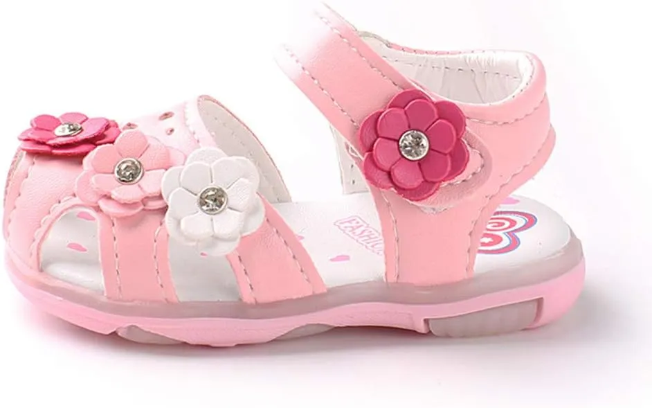 Infant Baby Girls Sandals with LED Luminous Shoes Flower Soft Rubber Sole Anti-Slip Toddler Flats First Walkers Shoes