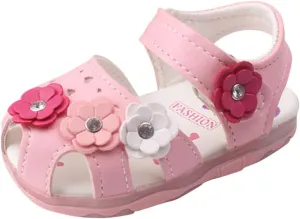 Infant Baby Girls Sandals with LED Luminous Shoes Flower Soft Rubber Sole Anti-Slip Toddler Flats First Walkers Shoes