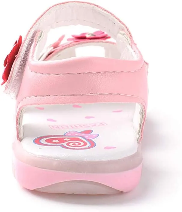 Infant Baby Girls Sandals with LED Luminous Shoes Flower Soft Rubber Sole Anti-Slip Toddler Flats First Walkers Shoes