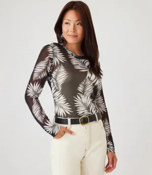 Leisa Long Sleeve Mesh Shirt in Black and White Print- Karen Kane 2L01300