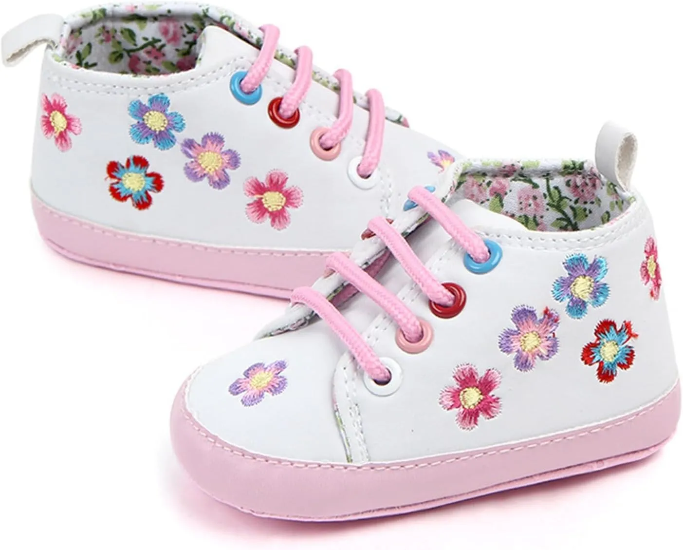 Newborn Baby Girls' Premium Sneakers Floral Prints High Top Soft Sole Shoes Infant Slip on Prewalker Sport Shoes