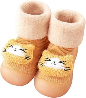 Newborn Girl Boy Sock Shoes Baby Fleece ining Soft Slippers Rubber Sole Non-Slip Cute Booties Spring Sneakers