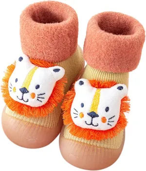 Newborn Girl Boy Sock Shoes Baby Fleece ining Soft Slippers Rubber Sole Non-Slip Cute Booties Spring Sneakers