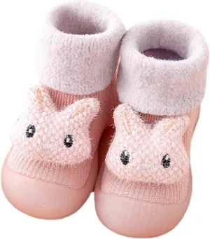 Newborn Girl Boy Sock Shoes Baby Fleece ining Soft Slippers Rubber Sole Non-Slip Cute Booties Spring Sneakers