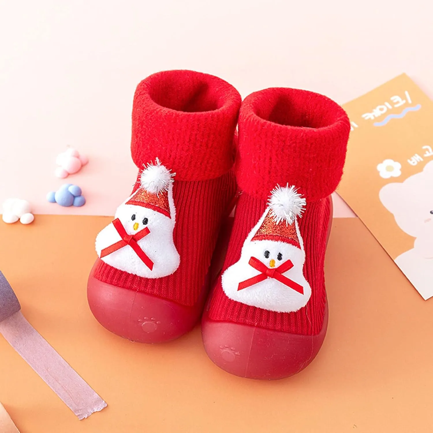 Newborn Girl Boy Sock Shoes Baby Fleece ining Soft Slippers Rubber Sole Non-Slip Cute Booties Spring Sneakers