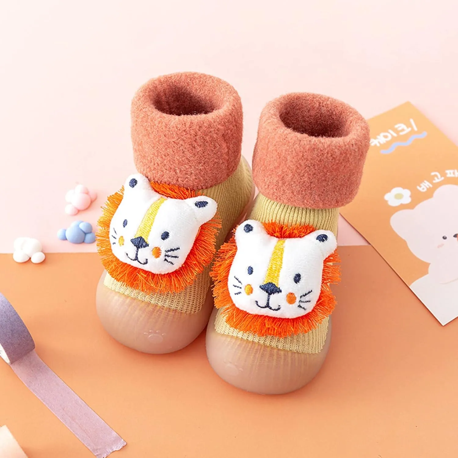 Newborn Girl Boy Sock Shoes Baby Fleece ining Soft Slippers Rubber Sole Non-Slip Cute Booties Spring Sneakers