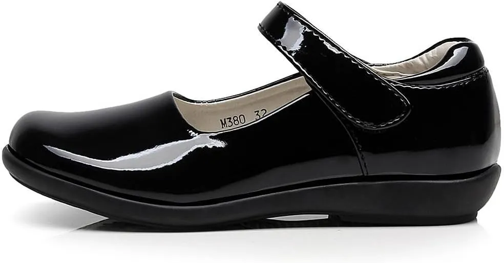 rismart Girls' Patent Leather Mary Janes Hook & Loop School Oxfords Shoes for Uniforms Party Playwear