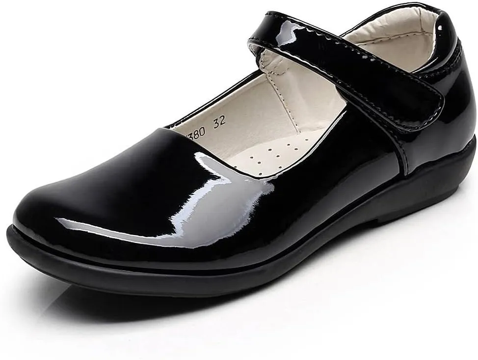 rismart Girls' Patent Leather Mary Janes Hook & Loop School Oxfords Shoes for Uniforms Party Playwear
