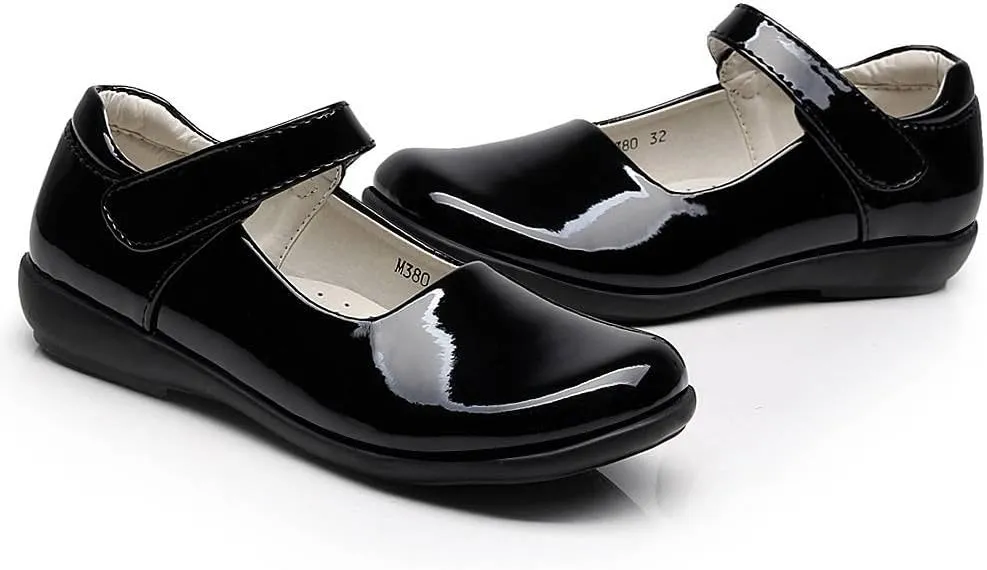 rismart Girls' Patent Leather Mary Janes Hook & Loop School Oxfords Shoes for Uniforms Party Playwear