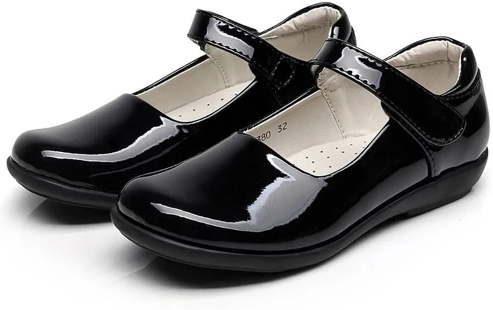 rismart Girls' Patent Leather Mary Janes Hook & Loop School Oxfords Shoes for Uniforms Party Playwear