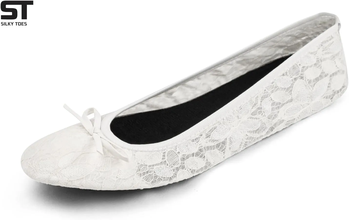 Silky Toes Womens Foldable Lace Wedding Flats Comfortable Bridal Dressy Shoes