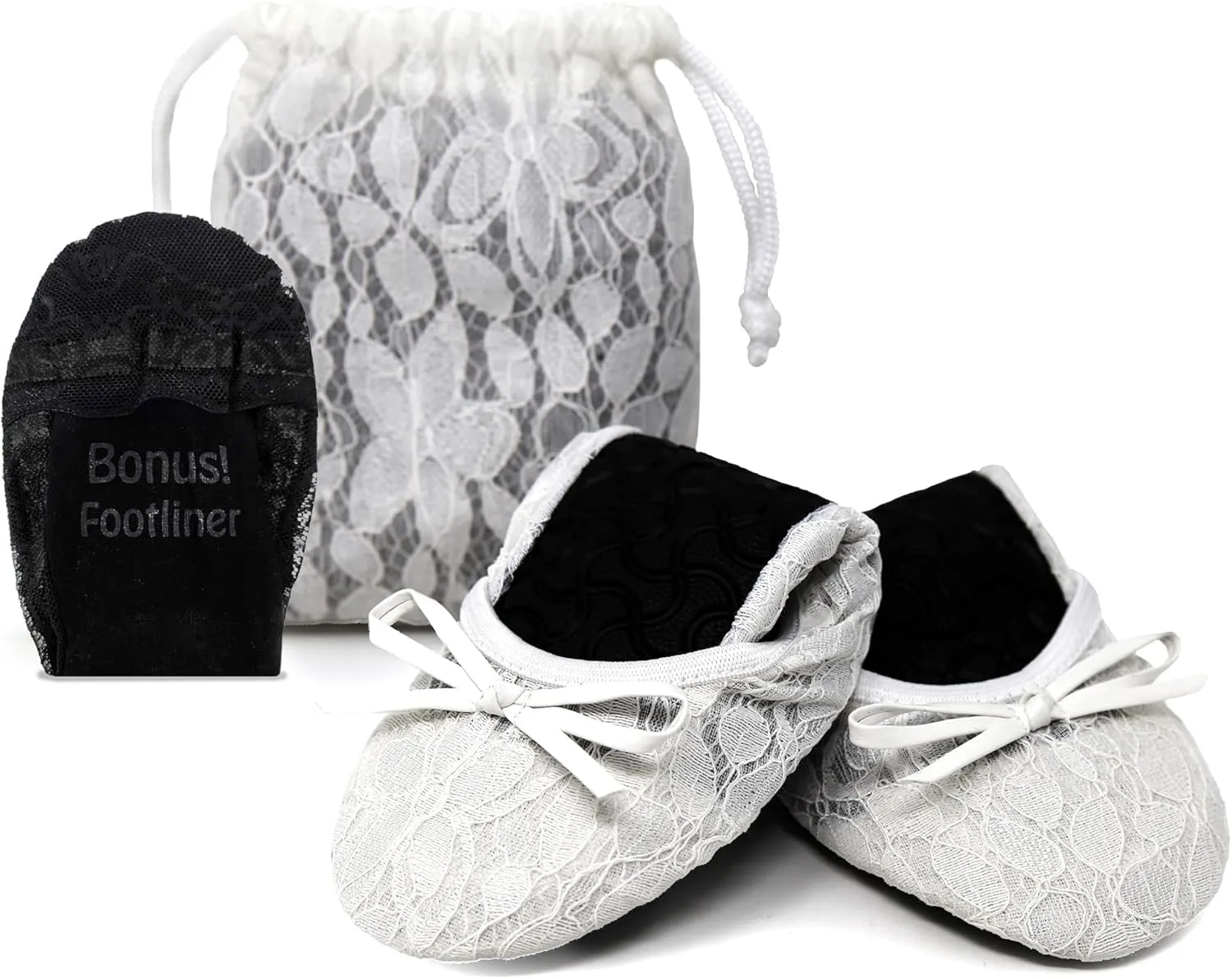 Silky Toes Womens Foldable Lace Wedding Flats Comfortable Bridal Dressy Shoes