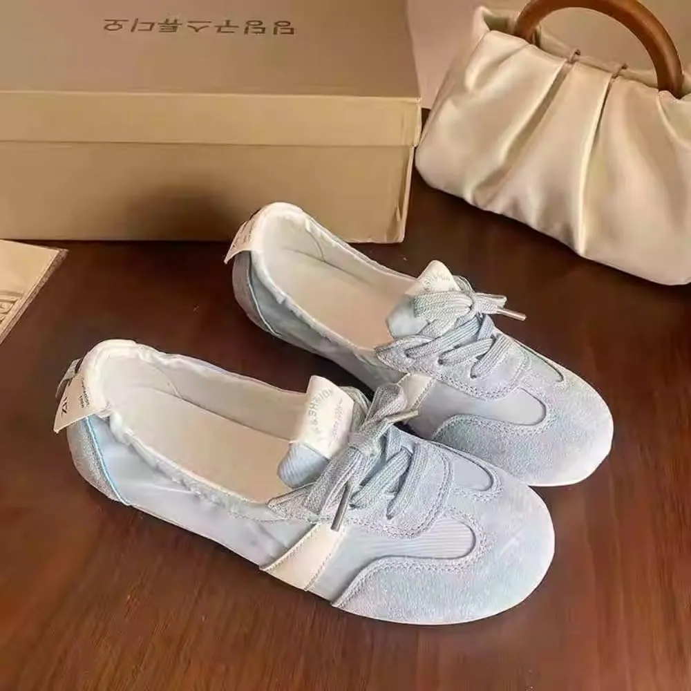 Sneakerina Satin Ballet Sneakers for Women Cute Ballerina Sneakers Flat Kawaii Y2K Retro Lightweight Round Toes Non-Slip Lace-Up Slip on Comfort Dress Shoes Preppy Back To School Gifts for Girls Teens